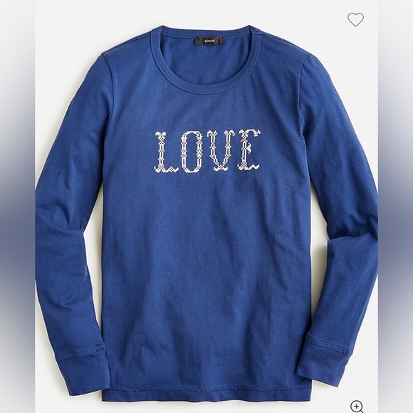 J. Crew Tops - J. Crew Blue Long Sleeve Women's Tee with 'Love' Print, size 3X
